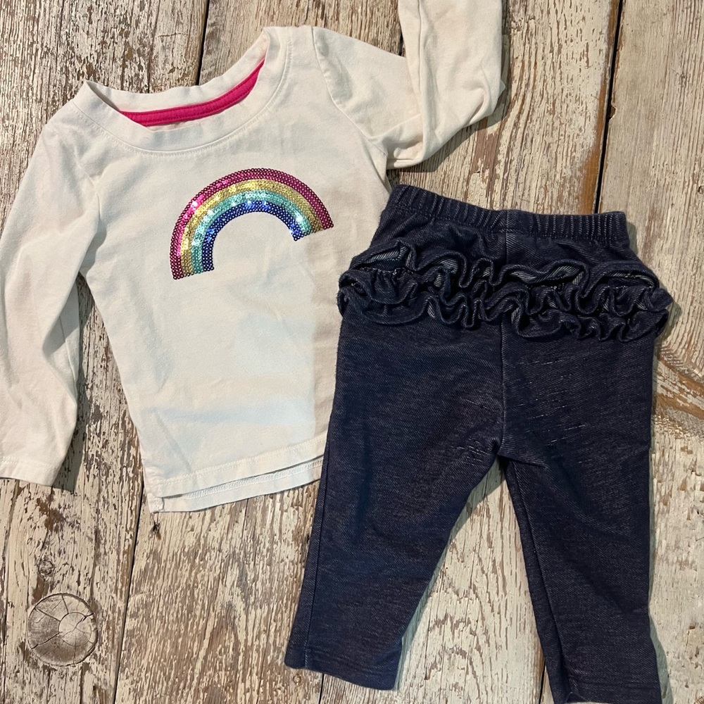 Rainbow Shirt and Denim Leggings Set
